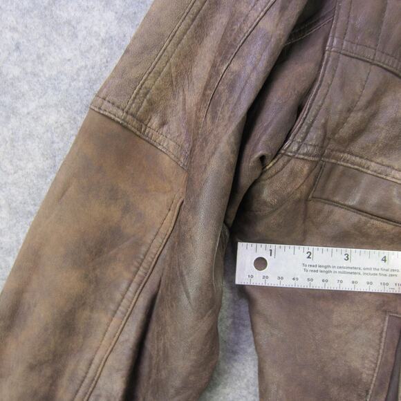 Canda Leather Jacket Mens 50 Brown Distressed Bomber Zip Front Snap Pockets C&A - Picture 5 of 7